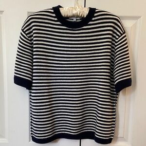 Madewell Relaxed Cashmere Sweater Tee, Navy/White Stripe, Sz S, NWT